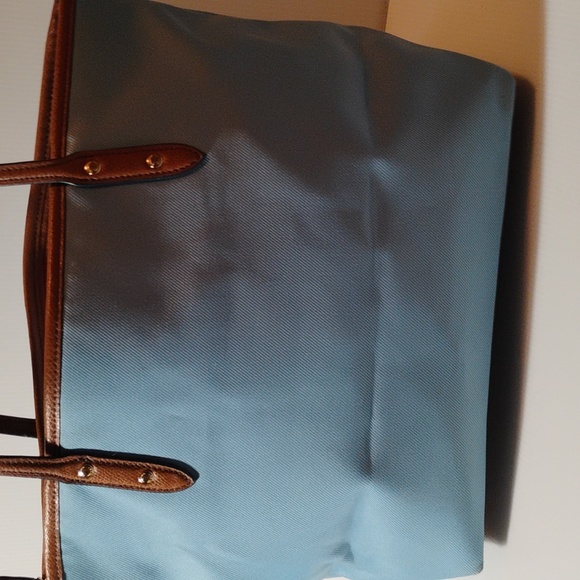 Coach Light Blue Tote with Brown Leather Trim - Picture 5 of 10